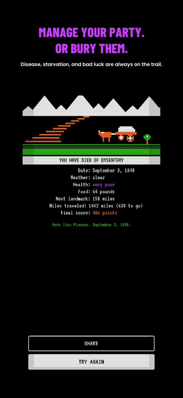 You have died of dysentery: the trail's most famous ending